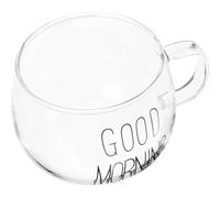 PERSELOSO Heat-Resistant Glass Milk Cup with Handle 350Ml, Microwave Safe Coffee and Juice Drinking Glass for Breakfast and Cereal, Black Letter Design