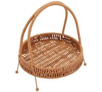 PERSELOSO Imitation Rattan Woven Snack Basket with Handle Brown One-Layer Serving Tray Household Fruit Cake Plate Portable Dessert Storage for Ktv Hotpot Restaurants