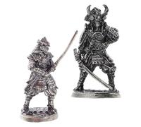 PERSELOSO Japanese Samurai Miniatures 2Pcs Set, Metal Ancient Warrior Figures for Dormitory Desktop and Garden Decoration, Historical Samurai Figurines