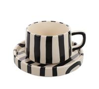 PERSELOSO Latte Art Cup Milk Mug Ceramic Tea Cup Ceramic Dinnerware 5.70x3.62x2.52in Easy to Clean Comfortable Grip Saucer Stylish Unique Stripe Design Creative Elegant Office Afternoon Tea