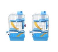 PERSELOSO Luxury Three Layer Hamster Cage with Portable Plastic House, Leakproof Water Jug and Funny Running Wheel, Blue Small Animal Villa Cage with Multi-storey Slide Platform Design