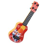 PERSELOSO Miniature Guitar Model Ukulele Decor for Photography Props Natural Material Mini House Furniture Accessory Safe Red Cartoon Lion Design for Collectors