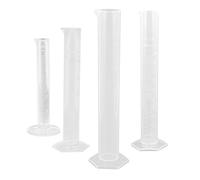 PERSELOSO Plastic Measuring Cylinder, Hexagonal Shaped Base 4pcs Non-wetting Interior Surface Graduated Tube Available in 10ml, 50ml, 100ml for Labs for Laboratory and Biodiesel Use