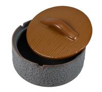 PERSELOSO Retro Ceramic Ashtray with Lid, round Windproof Covered Ash Tray for Smokers, Portable Vintage Style Ash Holder for Home, Office, and Patio Use, Brown