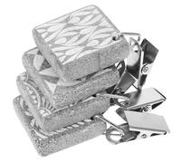 PERSELOSO Reusable Stone and Iron Tablecloth Weights in Silver 4pcs with Clips Decorative Small Table Cloth Clamp Accessories for Outdoor Picnic and Wedding