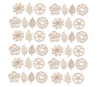 PERSELOSO Unfinished Wooden Flower and Leaf Shapes DIY Craft Wood Pieces for Painting Coloring Scrapbooking Mixed Wooden Embellishments for Creative Arts and Educational Projects