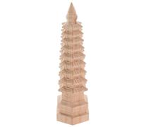 PERSELOSO Wood Wenchang Tower Sculpture 9 Level Ninetier Design Khaki Color Intricately Crafted Agarwood Zen Style Desktop Ornament and Garden Decoration for Office and Professional Settings