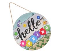 PERSELOSO Wooden Spring Door Sign Hello Spring Letters Easy Hanging round Wall Decoration Featuring Creative Flower Pattern Words for Home and Office