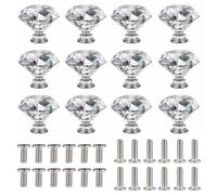 PERSENTU 12 PCS 20mm Small Clear Crystal Knobs,Diamond Shaped Cabinet Knobs Wardrobe Door Handles Clear Glass Drawer Knob for Cupboard Cabinet Dresser in Bathroom Kitchen Office with 24 Pcs M4 Screw