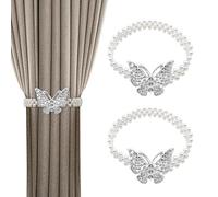 PERSENTU 2 PCS Curtain Drapery Holdbacks, Curtain Tie Backs, Curtain Holder Buckles Small Bead Curtain Buckle Clips Rope Holders for Home Office Hotel Window Curtain