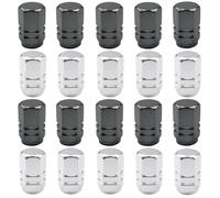PERSENTU 20Pcs Aluminum Tire Valve Stem Caps Set, Universal Tyre Valve Caps, Black & Silver, Hexagon Valve Covers for Car, Truck, Motorbike, Bike