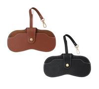 PERSENTU 2PCS Slim Glasses Case - Soft PU Leather Anti-Scratch Eyeglass Pouch, Lightweight Travel-Friendly with Keychain Hook, Fashion Black & Brown Sunglass Holder for Men & Women