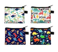 PERSENTU 4 PCS Dinosaur Coin Purse, Polyester Portable Zipper Coin Pouch, Mini Small Change Purse Wallet for Boys Girls Kids Women, Cartoon Small Zip Pouch for Daily Outdoor Travel School Storage