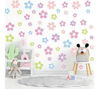 PERSENTU 96 PCS Cute Flower Wall Stickers, PVC Floral Wall Decor Vinyl Flowers Stickers, Colorful Flower Decals for Walls Teen Girls Boy Kids Nursery Bedroom Kindergarten Classroom Wall