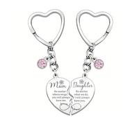 PERSENTU Mother Daughter Keychain Set - Stainless Steel Heart Keyring, Sentimental Gift for Mum from Daughter, Perfect for Mother's Day/Birthday/Christmas/Secret Santa Stocking Fillers