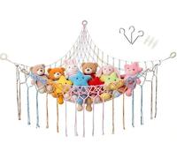 PERSENTU Toy Hammock For Stuffed Animals, Macrame Boho Plush Storage Net, Corner Soft Toy Hammock, Plush Organiser, Aesthetic Room Decor, Wall Hanging for Kids Bedroom Nursery Playroom