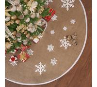 Perseverance Trade Christmas Tree Skirt 48 Inches Farmhouse Rustic Burlap Tree Skirt Printed with White Snowflakes Christmas Decorations Xmas Tree Holiday Party Outdoor Indoor Xmas Decor