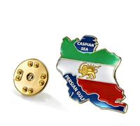 Persia Iran Flag Pin Bulk Stainless Stell Old Persian Iranian Lion Sun and Crown Lapel Brooch Heritage Jewelry Clothes Accessories Souvenir Series Badge Gifts (C-iran map & Lion & Sun gold)