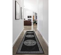 PERSIA, MODERN BLACK & WHITE ORIENTAL FLORAL CENTRED AREA RUG WITH A STYLISH BORDER, HEAT SET POLYPROPYLENE (80 x 300 cm)