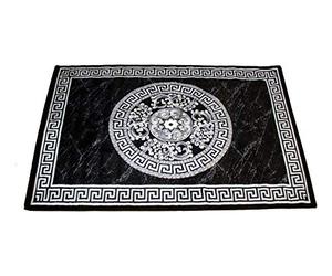 PERSIA, MODERN BLACK & WHITE ORIENTAL FLORAL CENTRED AREA RUG WITH A STYLISH BORDER, HEAT SET POLYPROPYLENE (50 x 80 cm)