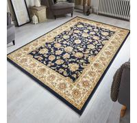 Persian Bordered Easy To Clean Blue Floral Traditional Rug For Dining Room-80Cm X 140Cm