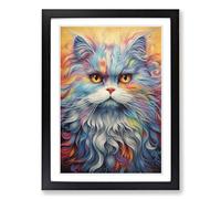 Persian Cat Abstract Framed Print | A2 Black Framed Wall Art | Ready to Hang | Abstract Animal Picture | Living Room Bedroom Lounge Office