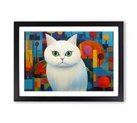 Persian Cat Abstract Framed Print | A2 Black Framed Wall Art | Ready to Hang | Abstract Animal Picture | Living Room Bedroom Lounge Office
