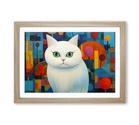 Persian Cat Abstract Framed Print | A2 Oak Framed Wall Art | Ready to Hang | Abstract Animal Picture | Living Room Bedroom Lounge Office