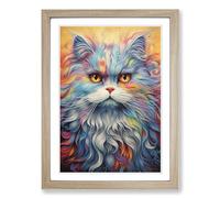 Persian Cat Abstract Framed Print | A2 Oak Framed Wall Art | Ready to Hang | Abstract Animal Picture | Living Room Bedroom Lounge Office
