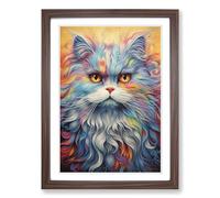 Persian Cat Abstract Framed Print | A2 Walnut Framed Wall Art | Ready to Hang | Abstract Animal Picture | Living Room Bedroom Lounge Office