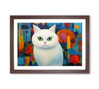 Persian Cat Abstract Framed Print | A2 Walnut Framed Wall Art | Ready to Hang | Abstract Animal Picture | Living Room Bedroom Lounge Office