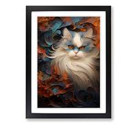 Persian Cat Abstract No.2 Framed Print | A2 Black Framed Wall Art | Ready to Hang | Abstract Animal Picture | Living Room Bedroom Lounge Office