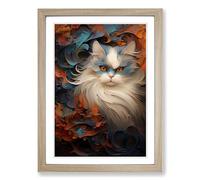 Persian Cat Abstract No.2 Framed Print | A2 Oak Framed Wall Art | Ready to Hang | Abstract Animal Picture | Living Room Bedroom Lounge Office