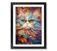 Persian Cat Abstract No.3 Framed Print | A2 Black Framed Wall Art | Ready to Hang | Abstract Animal Picture | Living Room Bedroom Lounge Office