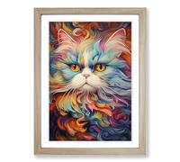 Persian Cat Abstract No.3 Framed Print | A2 Oak Framed Wall Art | Ready to Hang | Abstract Animal Picture | Living Room Bedroom Lounge Office
