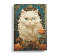 Persian Cat Art Nouveau No.2 Canvas Print | Gallery Wrapped 30mm Frame Wall Art | 30x20 inches | Ready to Hang | Contemporary Animals Picture | Living Room Bedroom Lounge Office