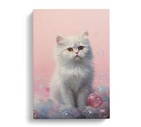 Persian Cat Bubble Gum Painting Canvas Print | Gallery Wrapped 30mm Frame Wall Art | 30x20 inches | Ready to Hang | Modern Animals Picture | Living Room Bedroom Lounge Office