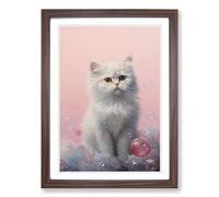 Persian Cat Bubble Gum Painting Framed Print | A2 Walnut Framed Wall Art | Ready to Hang | Modern Animal Picture | Living Room Bedroom Lounge Office
