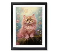 Persian Cat Bubble Gum Painting No.2 Framed Print | A2 Black Framed Wall Art | Ready to Hang | Modern Animal Picture | Living Room Bedroom Lounge Office