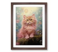 Persian Cat Bubble Gum Painting No.2 Framed Print | A2 Walnut Framed Wall Art | Ready to Hang | Modern Animal Picture | Living Room Bedroom Lounge Office