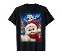 Persian Cat Christmas Selfie Moon Night Santa Sleigh Xmas Value Graphic T-Shirt