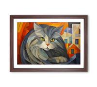 Persian Cat Cubism Framed Wall Art Print A2 Walnut