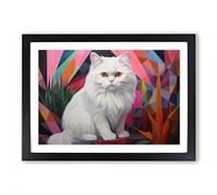 Persian Cat Geometric Framed Print | A2 Black Framed Wall Art | Ready to Hang | Modern Animal Picture | Living Room Bedroom Lounge Office
