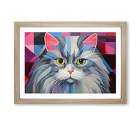 Persian Cat Geometric No.2 Framed Print | A2 Oak Framed Wall Art | Ready to Hang | Modern Animal Picture | Living Room Bedroom Lounge Office