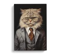 Persian Cat in a Suit Painting No.2 Canvas Print | Gallery Wrapped 30mm Frame Wall Art | 30x20 inches | Ready to Hang | Modern Animals Picture | Living Room Bedroom Lounge Office