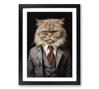 Persian Cat in a Suit Painting No.2 Framed Print | A2 Black Framed Wall Art | Ready to Hang | Modern Animal Picture | Living Room Bedroom Lounge Office