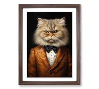 Persian Cat in a Suit Painting No.3 Framed Print | A2 Walnut Framed Wall Art | Ready to Hang | Modern Animal Picture | Living Room Bedroom Lounge Office