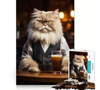 Persian Cat in The Pub Jigsaw Puzzle 1000 Piece for Teenagers Logic Train Toy Light Relax Smooth Cut Wall Art Decor (38x52cm)
