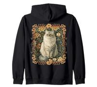 Persian Cat in Vintage Garden William Morris Style Zip Hoodie