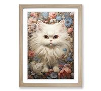 Persian Cat Neo-Plasticism No.2 Framed Print | A2 Oak Framed Wall Art | Ready to Hang | Modern Animal Picture | Living Room Bedroom Lounge Office